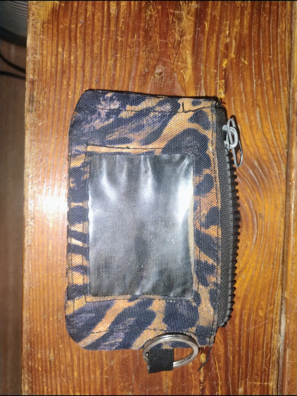 Leopard Print Zip Key & Card Pouch - Black & Brown